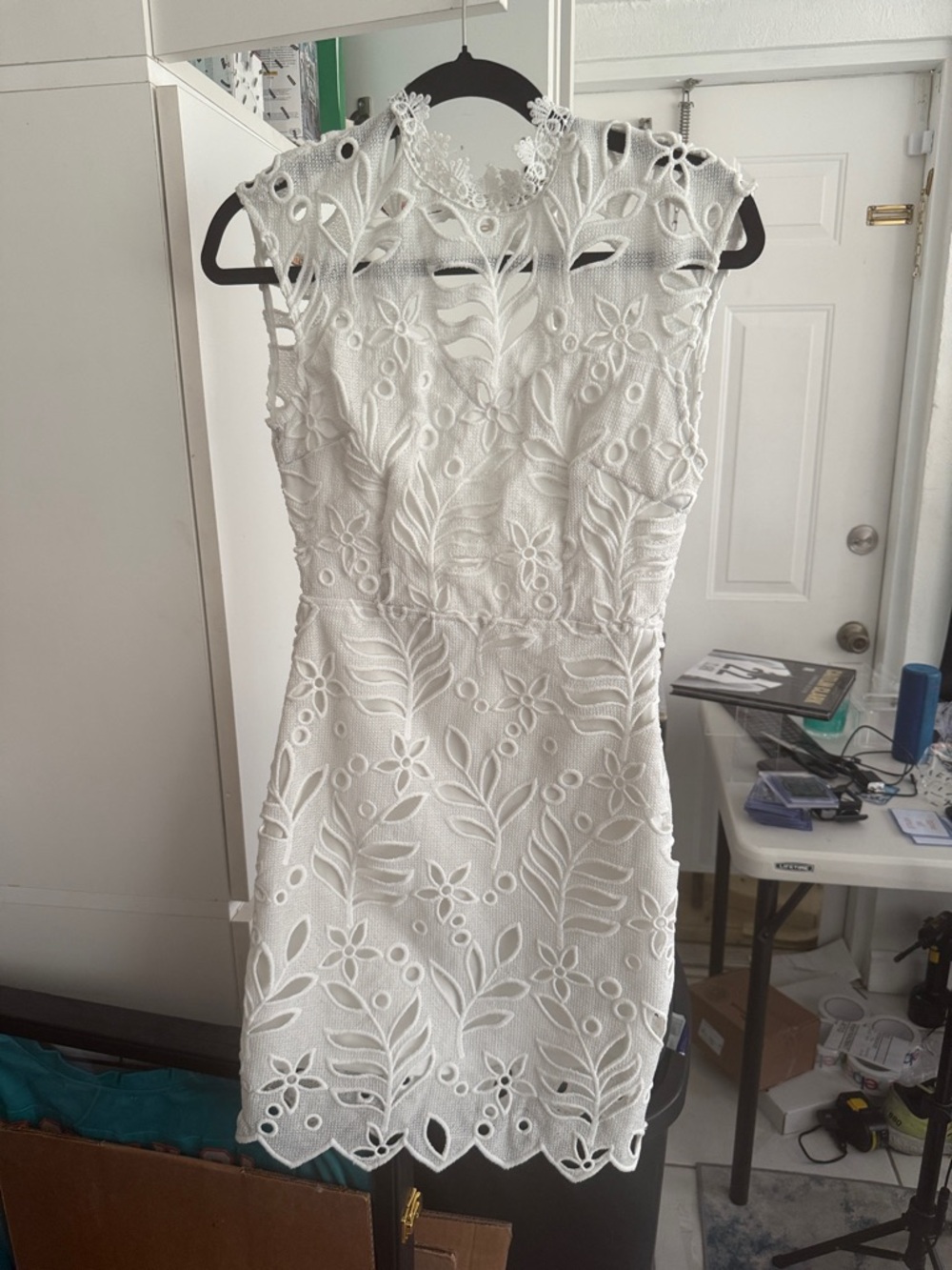 White Floral Lace Mini Dress - Sleeveless Embroidered Shift